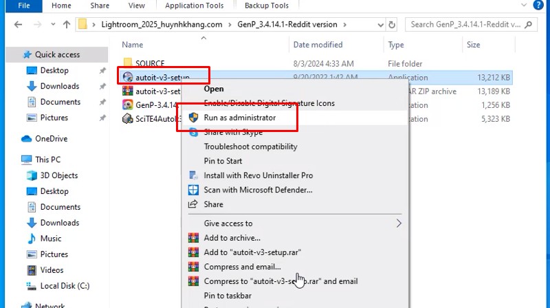 Chạy file autoit-v3-setup bằng quyền admin