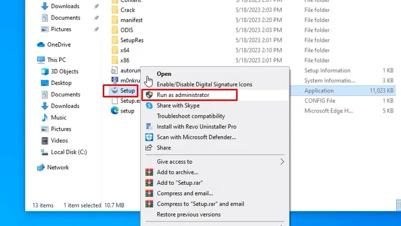 Chuột phải vào file Setup và chọn Run as admin