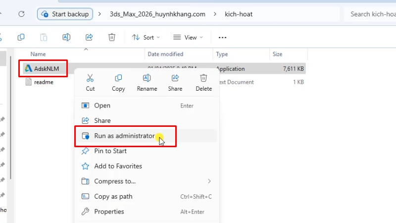 3Ds Max 2026: Download và cài đặt đơn giản 16 Chạy file AdskNLM bằng quyền Admin