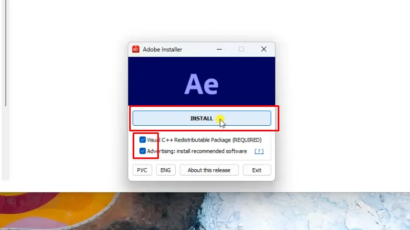 Tích như hình và bấm INSTALL