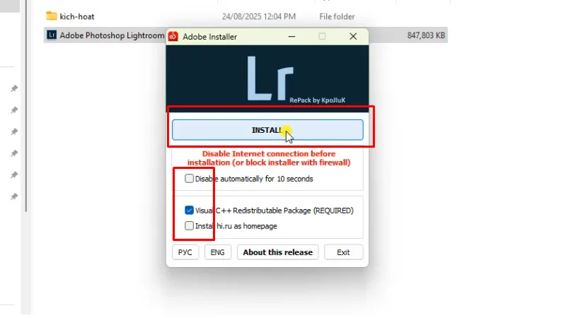 Adobe Lightroom 2019: Hướng dẫn chi tiết & Tải xuống 14 Tích chọn như hình và bấm INSTALL