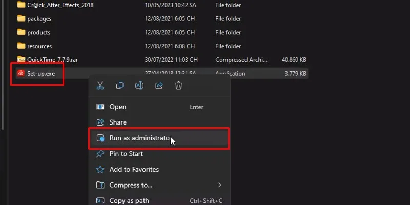 After Effects 2018: Hướng Dẫn Cài Đặt, Tính Năng & Thủ Thuật 11 Chuột phải vào Set-up và chọn Run as Admin