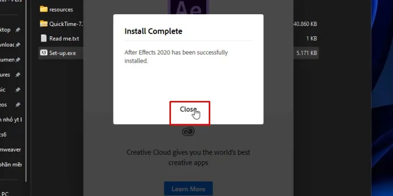 After Effects 2020 Tải Và Cài Đặt Chi Tiết 14 Bấm close hoàn tất quá trình cài đặt