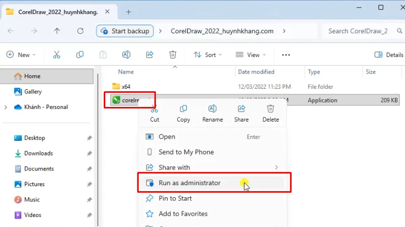 CorelDraw 2022: Hướng Dẫn Chi Tiết, Thành Công 100% 12 Chạy file cài đặt bằng quyền Admin