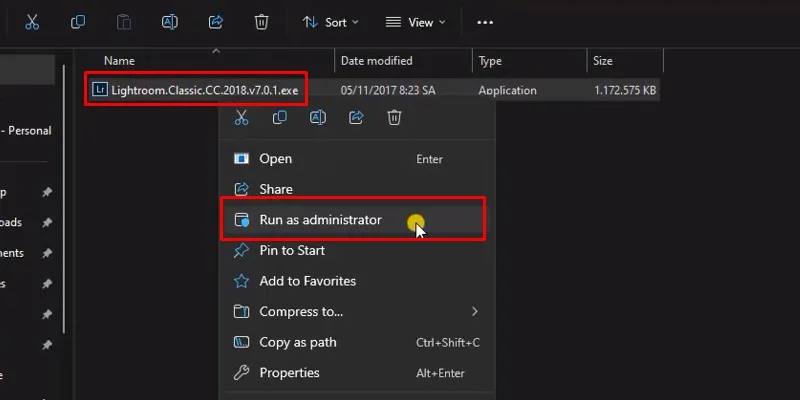 chuột phải vô file cài đặt và chọn Run As Admin