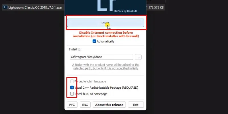 Tích chọn như hình và nhấn Install