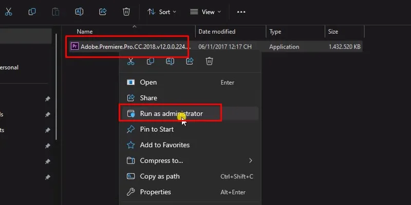 Adobe Premiere Pro CC 2018 Cài Đặt Đơn Giản, Nhanh Chóng 11 chuột phải vào file cài đặt và chọn Run As Admin