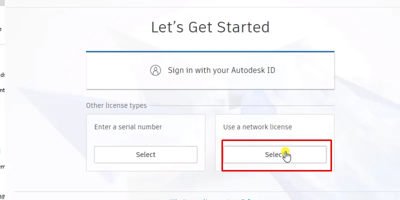 chọn seleck của mục Use a network License