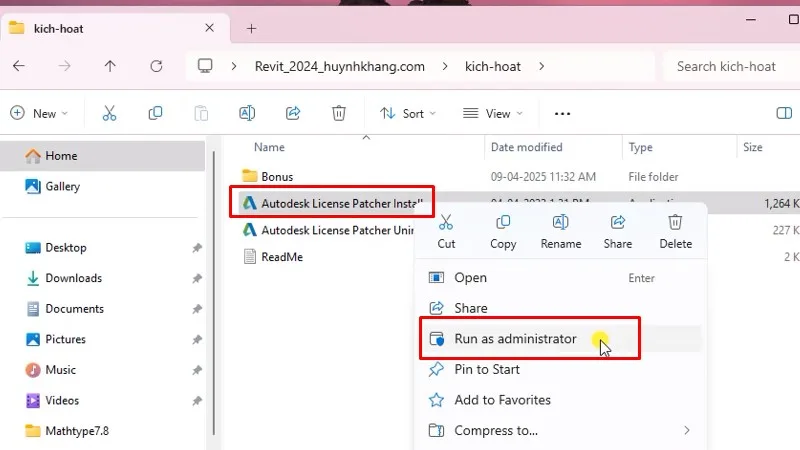 Revit 2024: Cài đặt và kích hoạt đơn giản 17 Chạy file như hình bằng quyền admin
