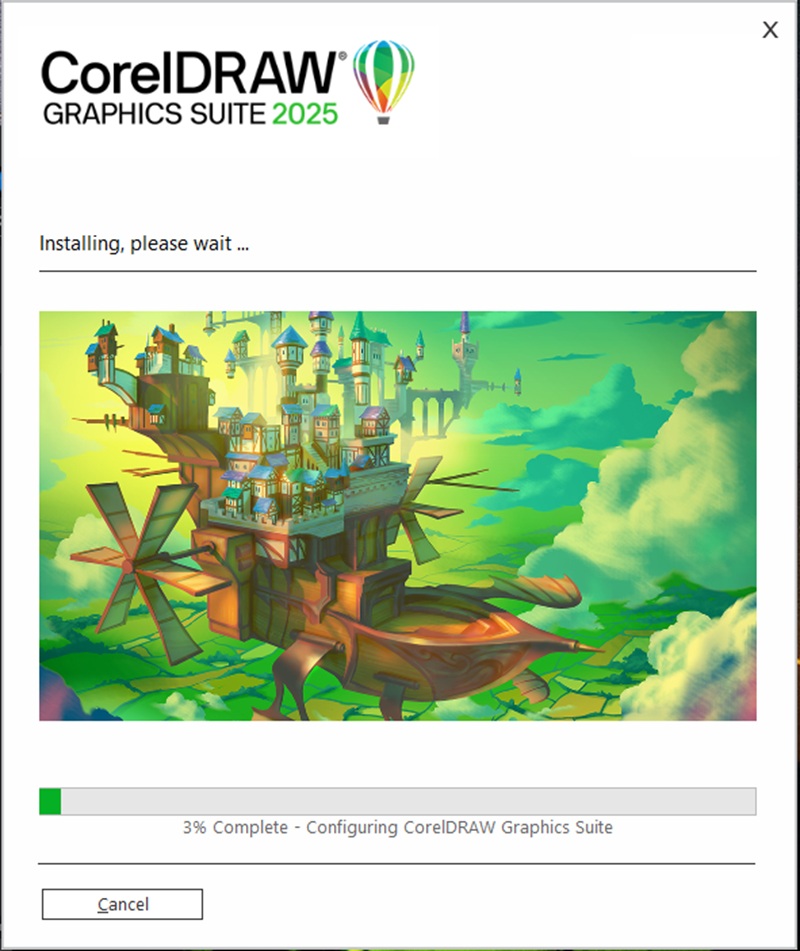 Đợi vài phút để cài đặt Coreldraw 2025