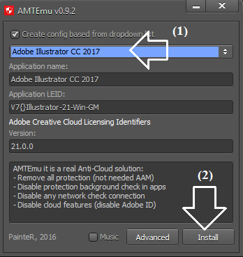 Chọn Adobe Illustrator CC 2017 và chọn Instal Chọn Adobe Illustrator CC 2017 và chọn Instal